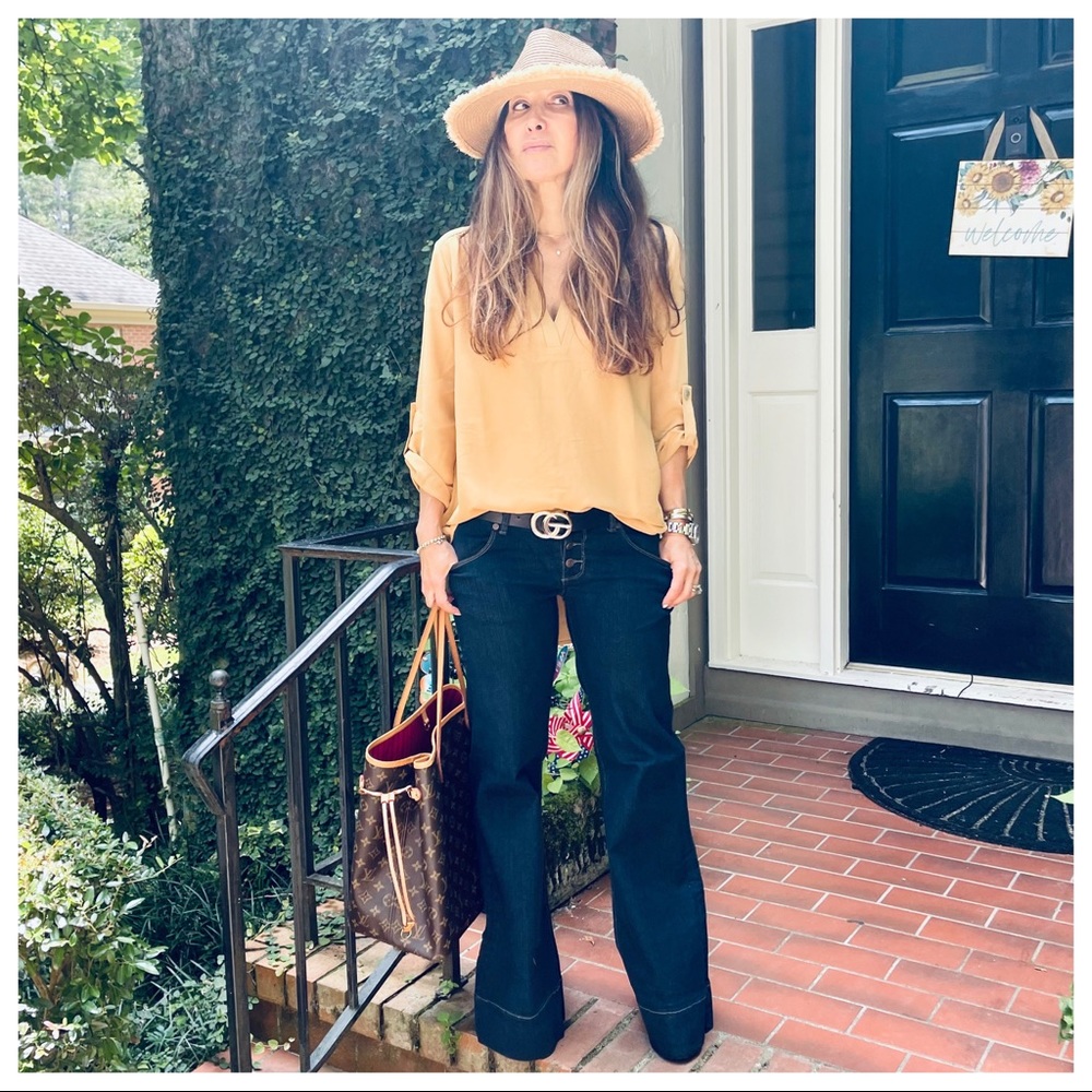 01 Wide retro leg side pocket dark denim jeans - Picture 5 of 8